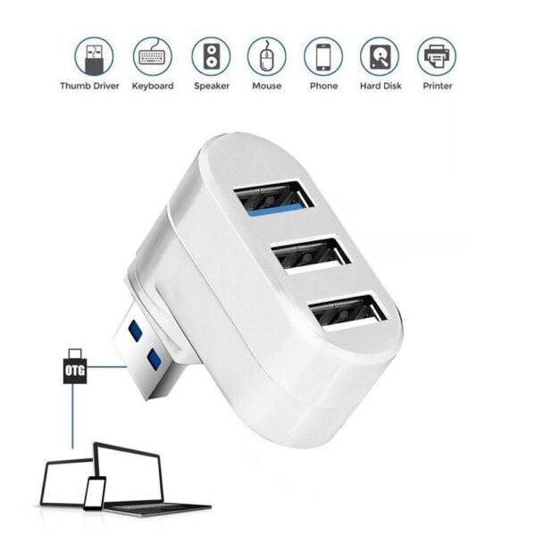 SKY POWER  3 Portlu USB 2.0 Hub Döner Kafalı Splitter Hub Adaptör Beyaz - Görsel 3