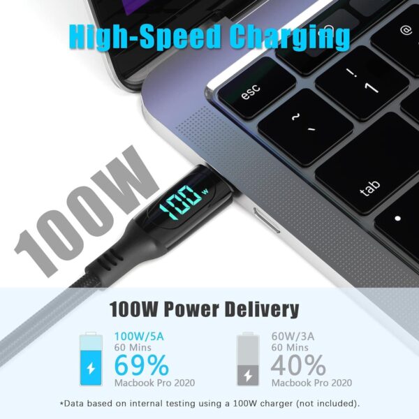 SKY POWER  100w 5A Type-c To Type-c Hızlı Data şarj Kablosu Dijital Ekran 120cm - Görsel 9