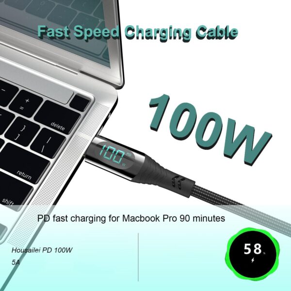 SKY POWER  100w 5A Type-c To Type-c Hızlı Data şarj Kablosu Dijital Ekran 120cm - Görsel 2