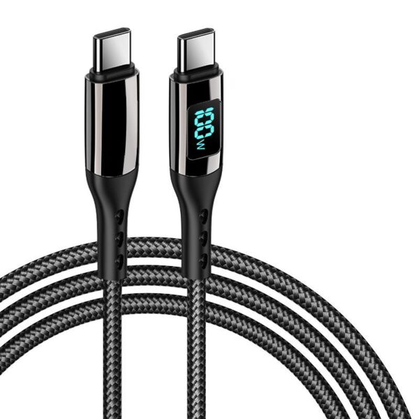 SKY POWER  100w 5A Type-c To Type-c Hızlı Data şarj Kablosu Dijital Ekran 120cm - Görsel 3