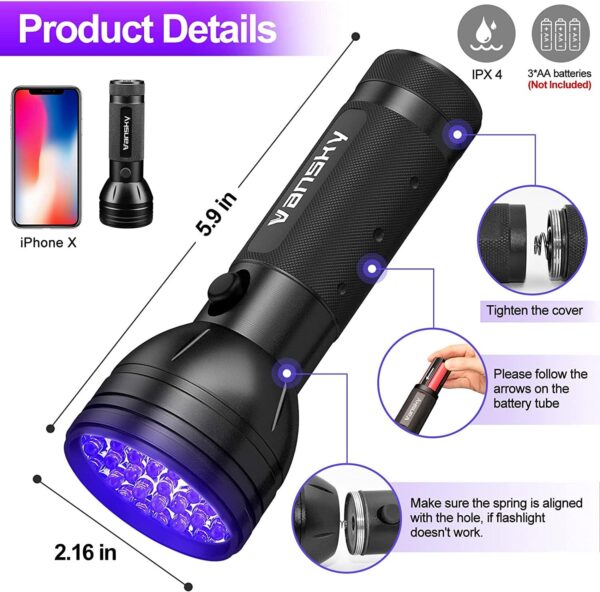 SKY POWER  51 LED Mor Işık UV El Feneri Ultraviyole Blacklight - Görsel 8