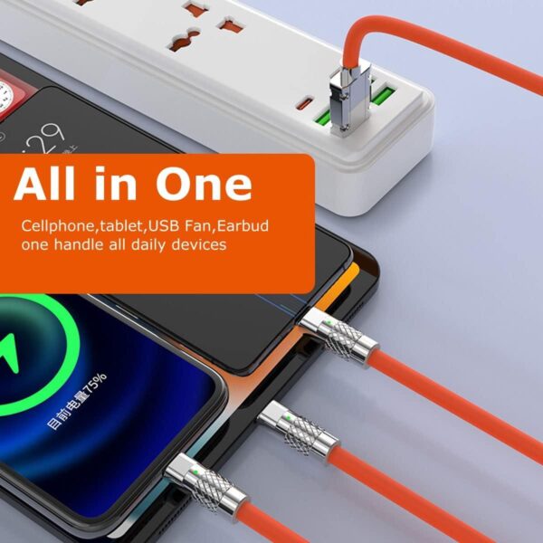 SKY POWER 120W-A 6A Ios Apple Lightning Sıvı Silikon Data Hızlı Şarj Kablosu - Bakır Döşeme - Katlanmaz Kırılmaz Dayanıklı Kablo Turuncu - Görsel 7
