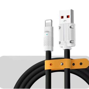SKY POWER 120W-S 6A Ios Apple Lightning Sıvı Silikon Data Hızlı Şarj Kablosu - Bakır Döşeme - Katlanmaz Kırılmaz Dayanıklı Kablo Siyah