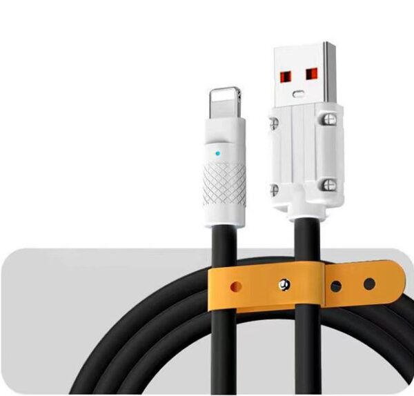 SKY POWER 120W-S 6A Ios Apple Lightning Sıvı Silikon Data Hızlı Şarj Kablosu - Bakır Döşeme - Katlanmaz Kırılmaz Dayanıklı Kablo Siyah