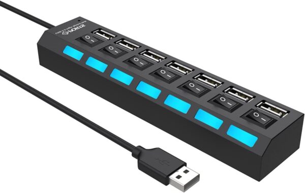 SKY POWER  7 Portlu 2.0 USB Hub Çoklu USB Çoklayıcı Splitter Power Tuşlu Adaptör Siyah - Görsel 6