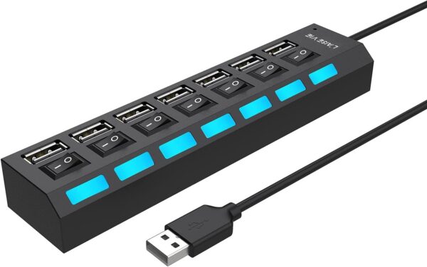 SKY POWER  7 Portlu 2.0 USB Hub Çoklu USB Çoklayıcı Splitter Power Tuşlu Adaptör Siyah - Görsel 7