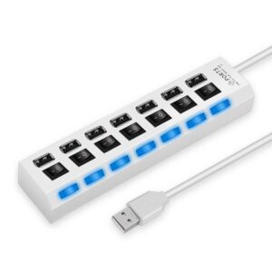 SKY POWER 7 Portlu 2.0 USB Hub Çoklu USB Çoklayıcı Splitter Power Tuşlu Adaptör Beyaz