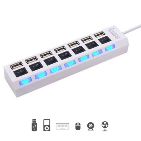 SKY POWER 7 Portlu 2.0 USB Hub Çoklu USB Çoklayıcı Splitter Power Tuşlu Adaptör Beyaz - Görsel 3
