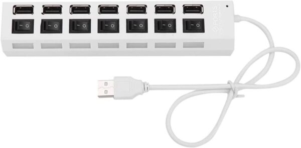 SKY POWER 7 Portlu 2.0 USB Hub Çoklu USB Çoklayıcı Splitter Power Tuşlu Adaptör Beyaz - Görsel 4