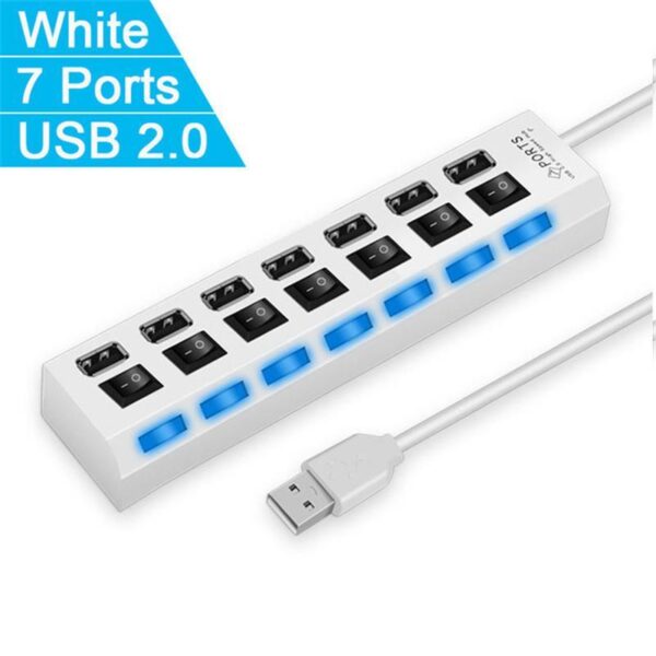 SKY POWER 7 Portlu 2.0 USB Hub Çoklu USB Çoklayıcı Splitter Power Tuşlu Adaptör Beyaz - Görsel 8