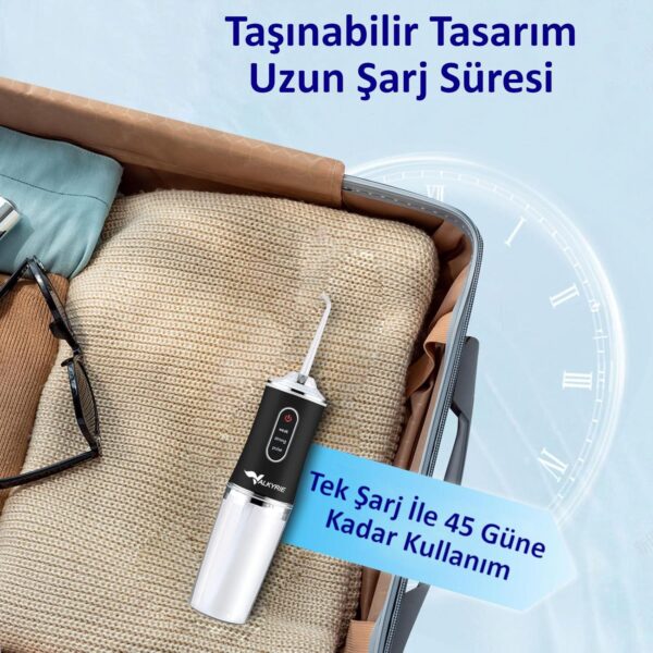SKY POWER  Şarj Edilebilir 4 Başlıklı Taşınabilir Diş Protez Bakım ve Ağız Duşu Yüksek Kapasite Siyah - Görsel 6