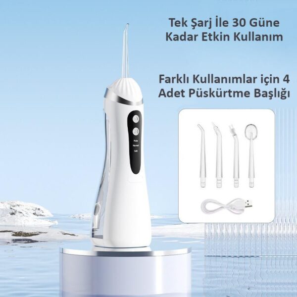 SKY POWER Şarj Edilebilir Diş Protez Bakım Ağız Duşu 4 Başlıklı Taşınabilir 1. Kalite Beyaz - Görsel 4