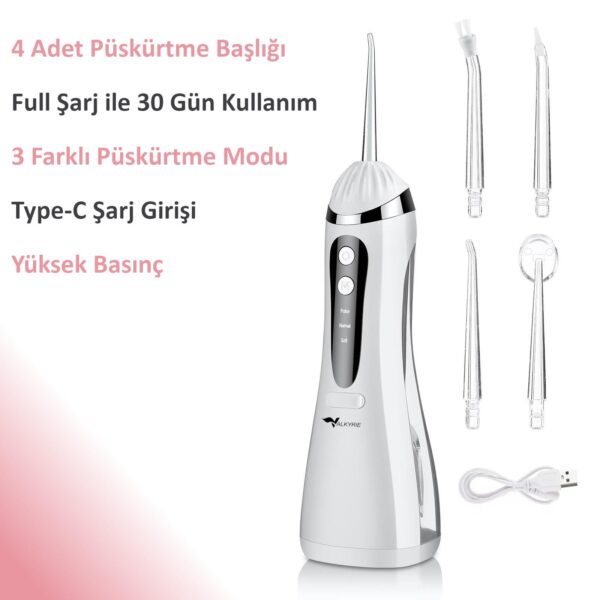 SKY POWER Şarj Edilebilir Diş Protez Bakım Ağız Duşu 4 Başlıklı Taşınabilir 1. Kalite Beyaz - Görsel 6