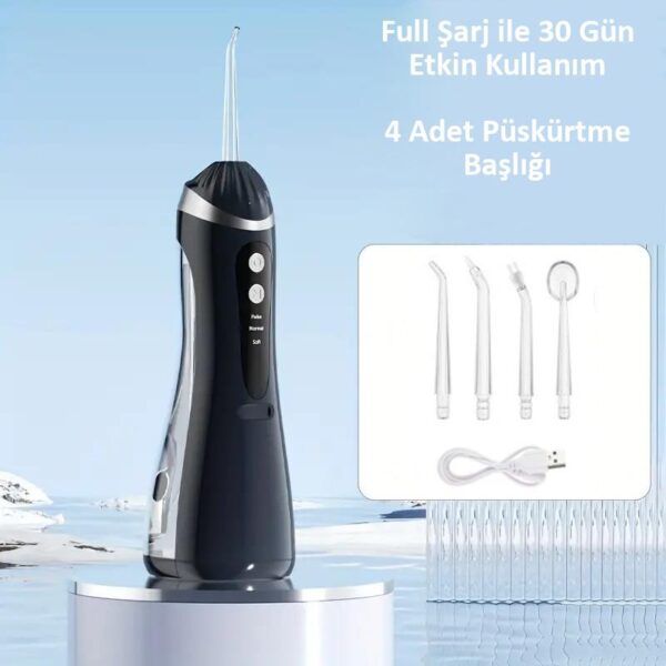 SKY POWER Şarj Edilebilir Diş Protez Bakım Ağız Duşu 4 Başlıklı Taşınabilir 1. Kalite Siyah - Görsel 6