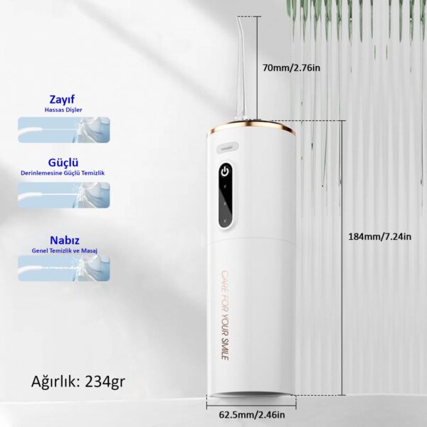 SKY POWER Şarj Edilebilir Taşınabilir Ağız Duşu 280ml Diş Protez Bakım Cihazı Gündelik Kullanım - Görsel 6