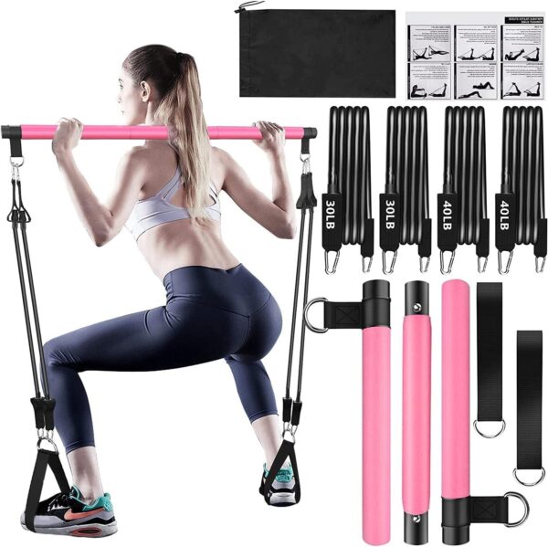 SKY POWER  4 Lastikli 1. Kalite Pilates Bar Egzersiz Çubuğu Ayarlanabilir Zorluk Evde Spor Squat Kademeli Çantalı Kolay Kurulum