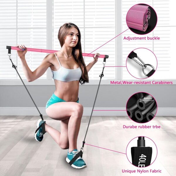 SKY POWER  4 Lastikli 1. Kalite Pilates Bar Egzersiz Çubuğu Ayarlanabilir Zorluk Evde Spor Squat Kademeli Çantalı Kolay Kurulum - Görsel 10