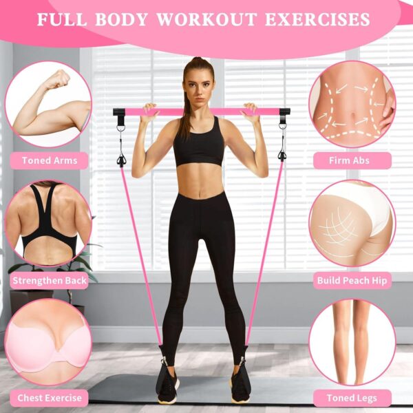 SKY POWER  4 Lastikli 1. Kalite Pilates Bar Egzersiz Çubuğu Ayarlanabilir Zorluk Evde Spor Squat Kademeli Çantalı Kolay Kurulum - Görsel 4