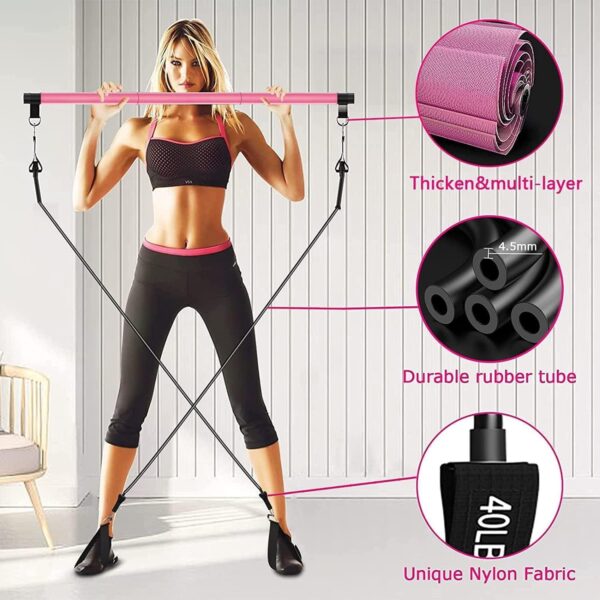 SKY POWER  4 Lastikli 1. Kalite Pilates Bar Egzersiz Çubuğu Ayarlanabilir Zorluk Evde Spor Squat Kademeli Çantalı Kolay Kurulum - Görsel 5