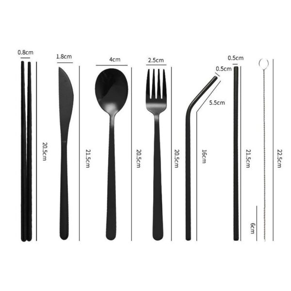 8 Parça Çantalı Yolculuk Çatal Bıçak Kaşık Pipet Chopstick Seti Kamp Okul Ofis Tatil Paslan - Görsel 3