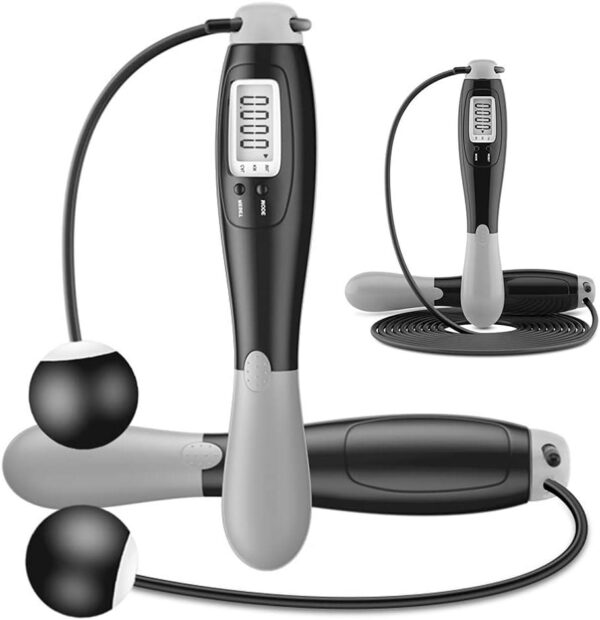 SKY POWER  Çift Led Dijital Sayaçlı 4 Modlu Akıllı Çelik İp Atlama Fitness Kondsiyon Gri