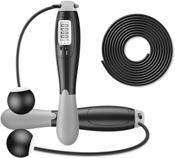 SKY POWER  Çift Led Dijital Sayaçlı 4 Modlu Akıllı Çelik İp Atlama Fitness Kondsiyon Gri - Görsel 4